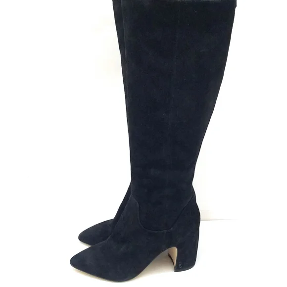 Sam Edelman Black Suede Knee-High Block Heel Boots - Picture 2 of 10